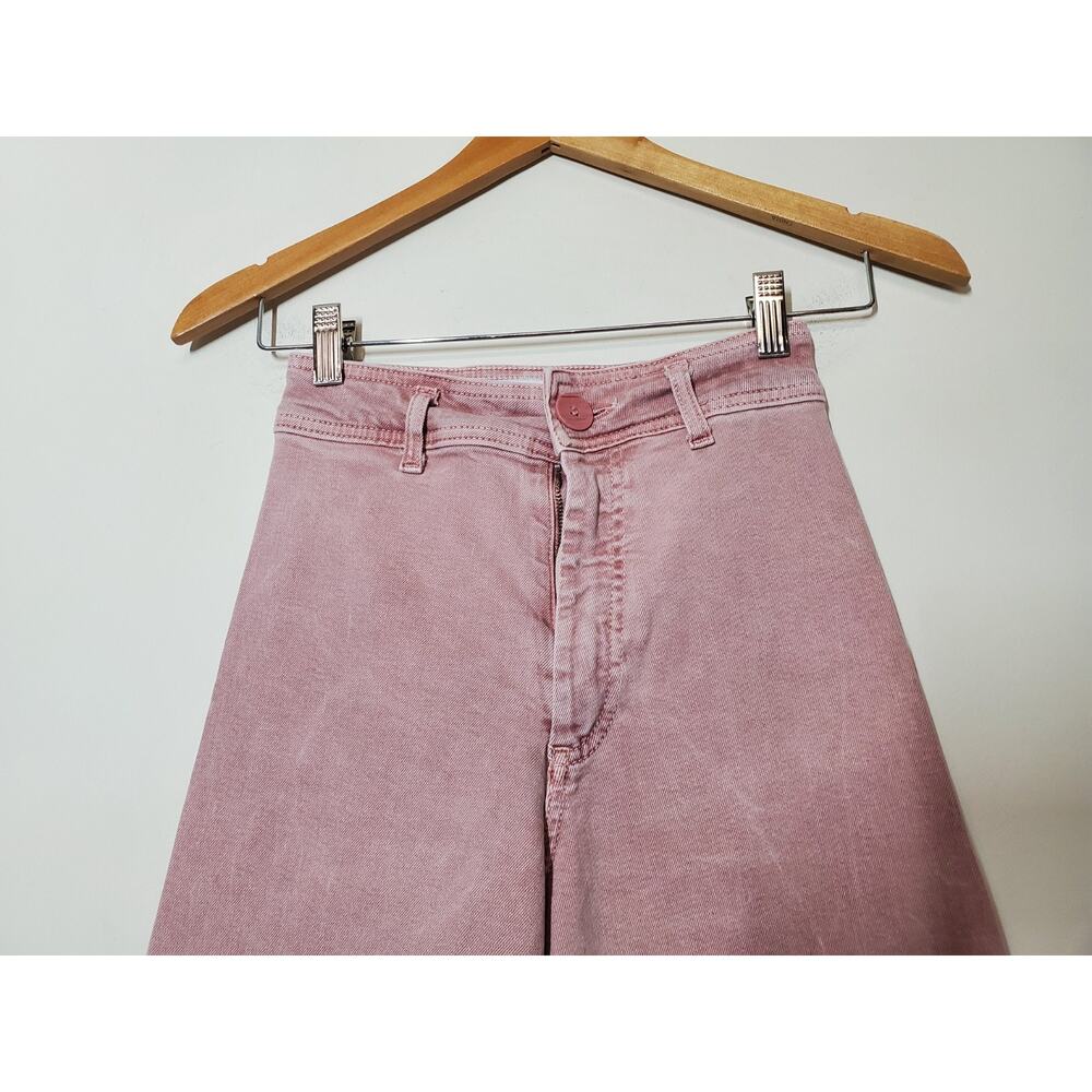Zara Womens 0 Marine Straight Leg Jeans High Rise Raw Hems Pale Pink Retro - Picture 4 of 11